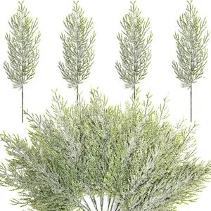 30pcs Frosted Artificial Pine Branches 13.5in – Realistic Greenery Sprigs for Holiday Wreaths, Home & Garden Decor, Plastic Pine Needle Stems for Festive Winter and Christmas Decoration, Seasonal Decorations Flower Door