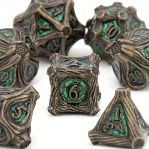 7pcs Green Tree Stump Root Metal Dice Set - Solid Metal Polyhedral Dice for Role-Playing RPG Board Games, Durable Zinc Alloy, Ideal for Card Games and Board Games, Board Game Accessories| Tree Stump Design| Durable Dice, Dice for Games, Dnd Dice Set