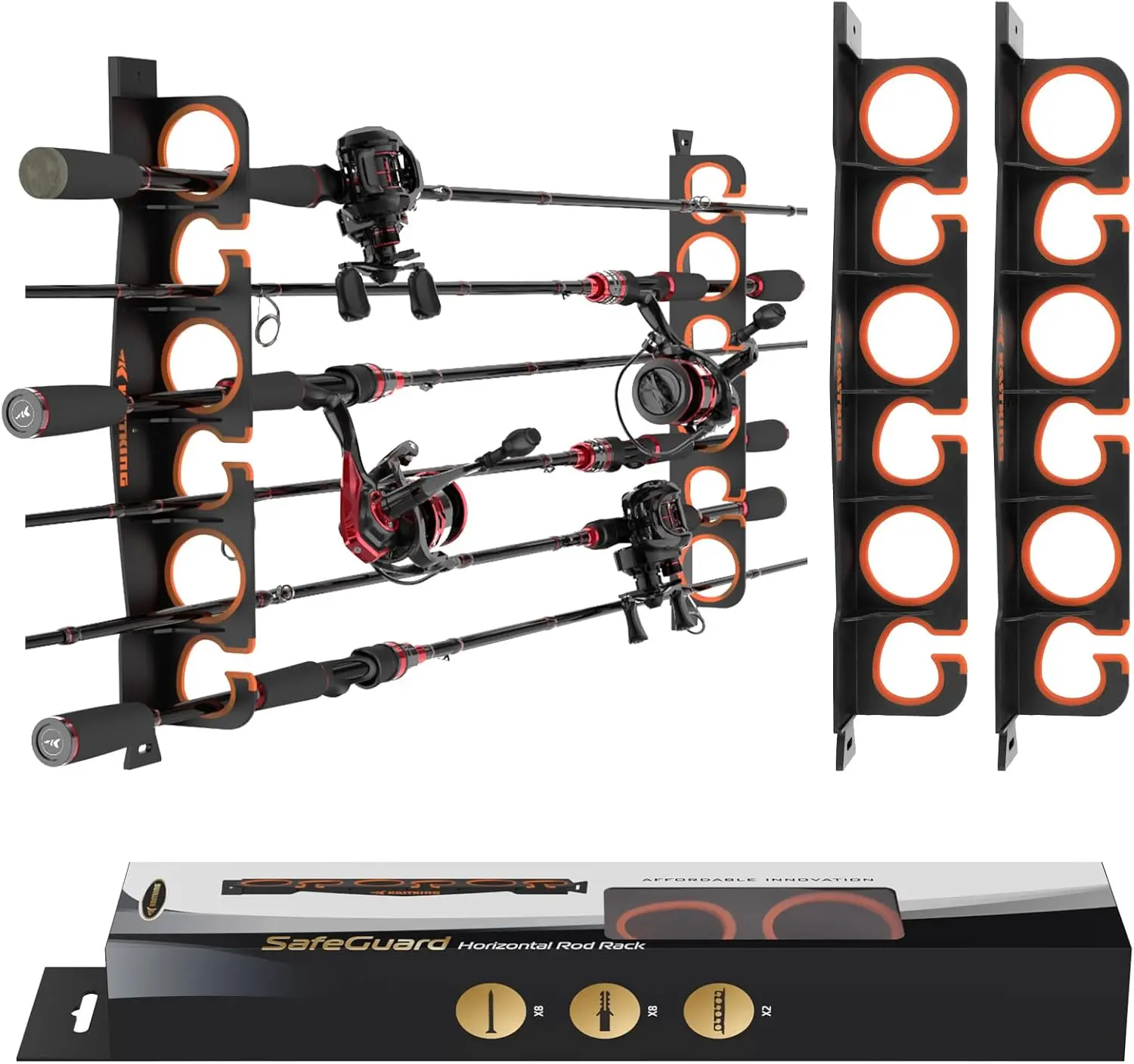 Fishing Rod & Reel Combo Storage Rack - 1 Pack Holds 6 Rod Combos, Protective Soft Lining, Heavy-Duty Expandable Design, Wall & Ceiling Mountable