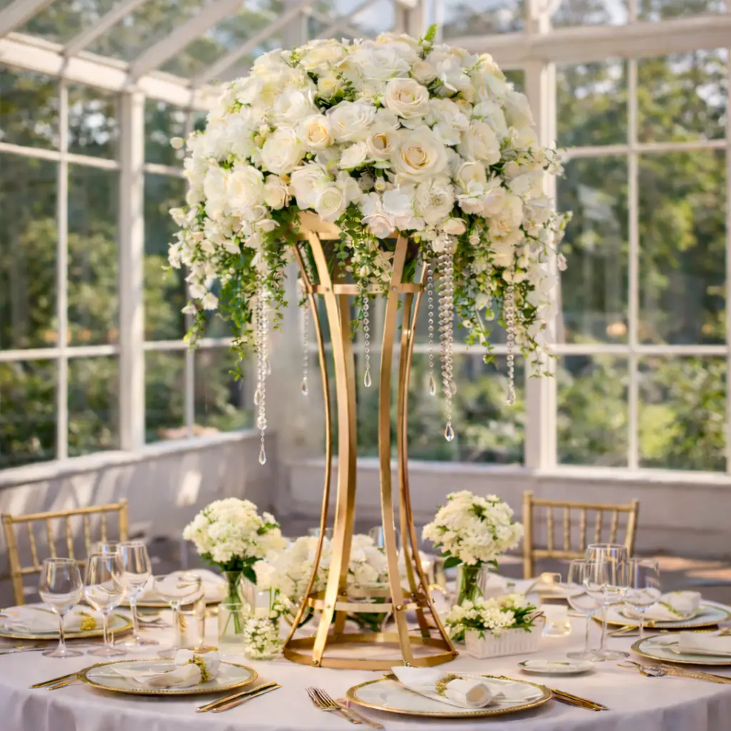 4 Pack 31.5" Tall Slim Waist Gold Wedding Vase Stand Elegant Tabletop Centerpiece Flower Stand for Reception Decor with Crystal Accents