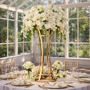 4 Pack 31.5" Tall Slim Waist Gold Wedding Vase Stand Elegant Tabletop Centerpiece Flower Stand for Reception Decor with Crystal Accents