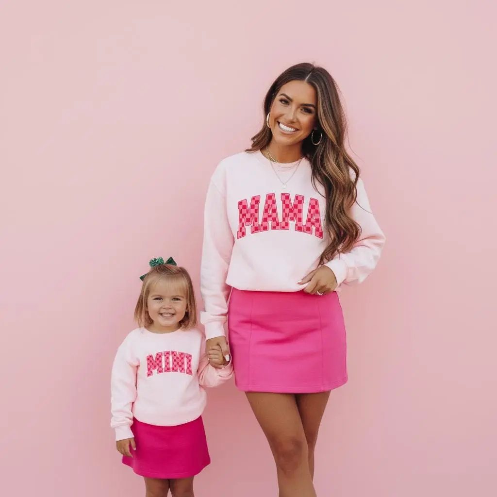 Pink Checkered Mama and Mini Valentine (Sweatshirts only)