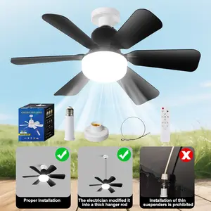 Remote Control Socket Ceiling Fan Light E27 Screw Base, 2-In-1 Adjustable Speed and Lighting, Easy Installation for Living Room Bedroom Kitchen