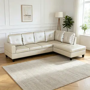 2-Piece Modern Bright Light Grey Semi-PU Leatherette Elegance Sofa Set - Skin-Friendly Faux Leather Texture, Durable Wear-Resistant Material, All-Match Design, Sturdy Frame, Ideal for Apartments, Villas, Elegance Sofa Sets, Leatherette Sofa Sets