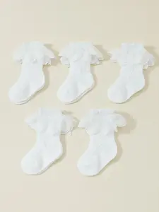 5 Pairs Baby Girl Sweet Elegant Princess Lace Mesh Ruffle Socks, Perfect for Spring Summer, Cute and Stylish Baby Accessories, Baby Clothing