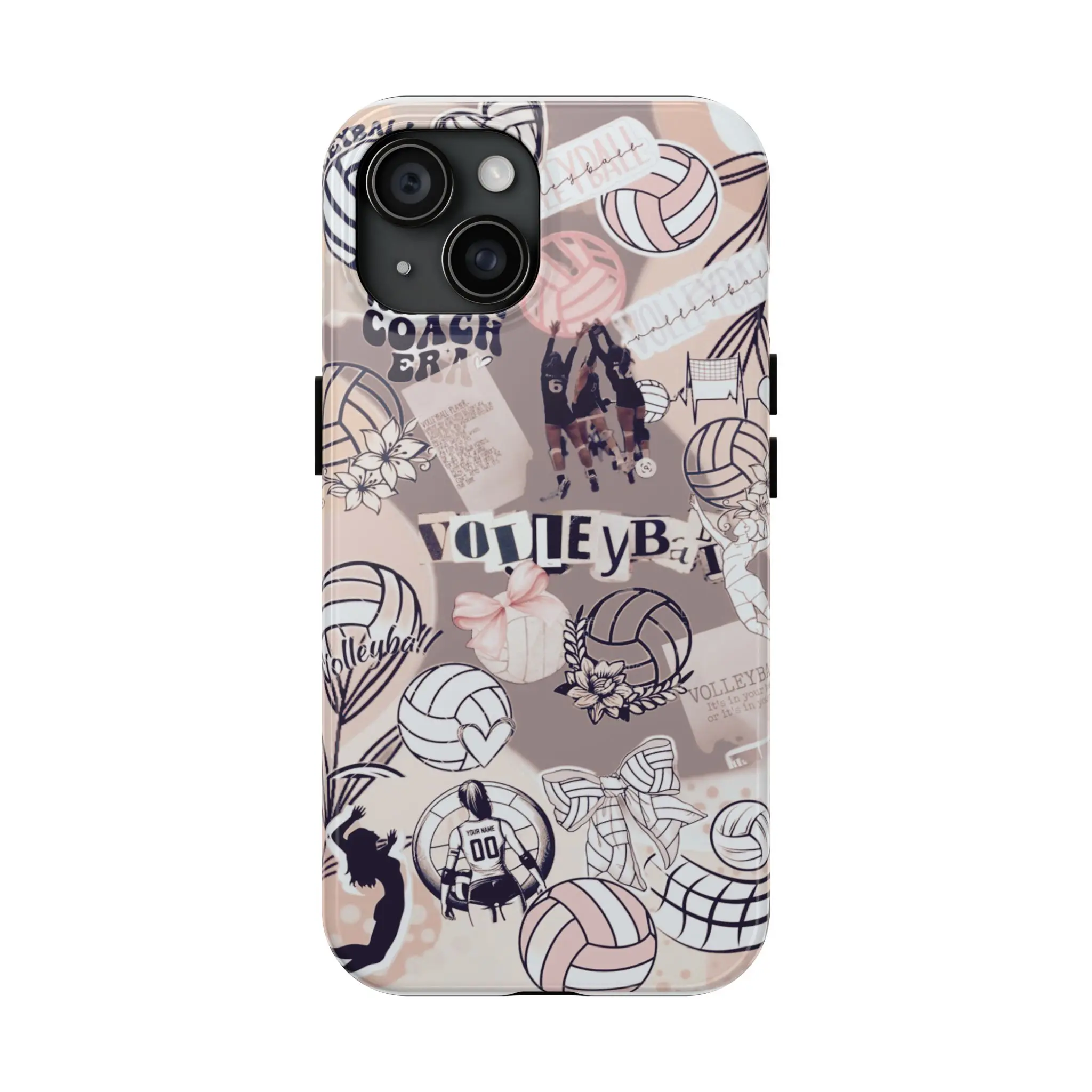 Volleyball Collage Phone Case, Cute Girly Aesthetic Print Tough Cover For iPhone 14 15 16 17 Pro Max Plus Air, Galaxy S24 S25