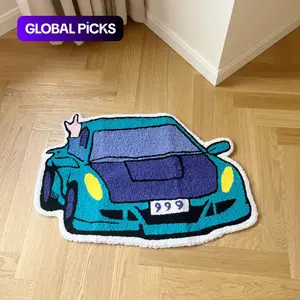 High-Density Tufted Carpet with Tpr Anti-Slip Bottom, Cool Blue Car Design, Car Shaped Rug, Non Slip Rug, Soft Skin-Friendly, Easy to Clean, Retro Home Decor, Home Decorative Rugs, Home Decor Rug, Textured Indoor Rug #GLOBAL PICKS