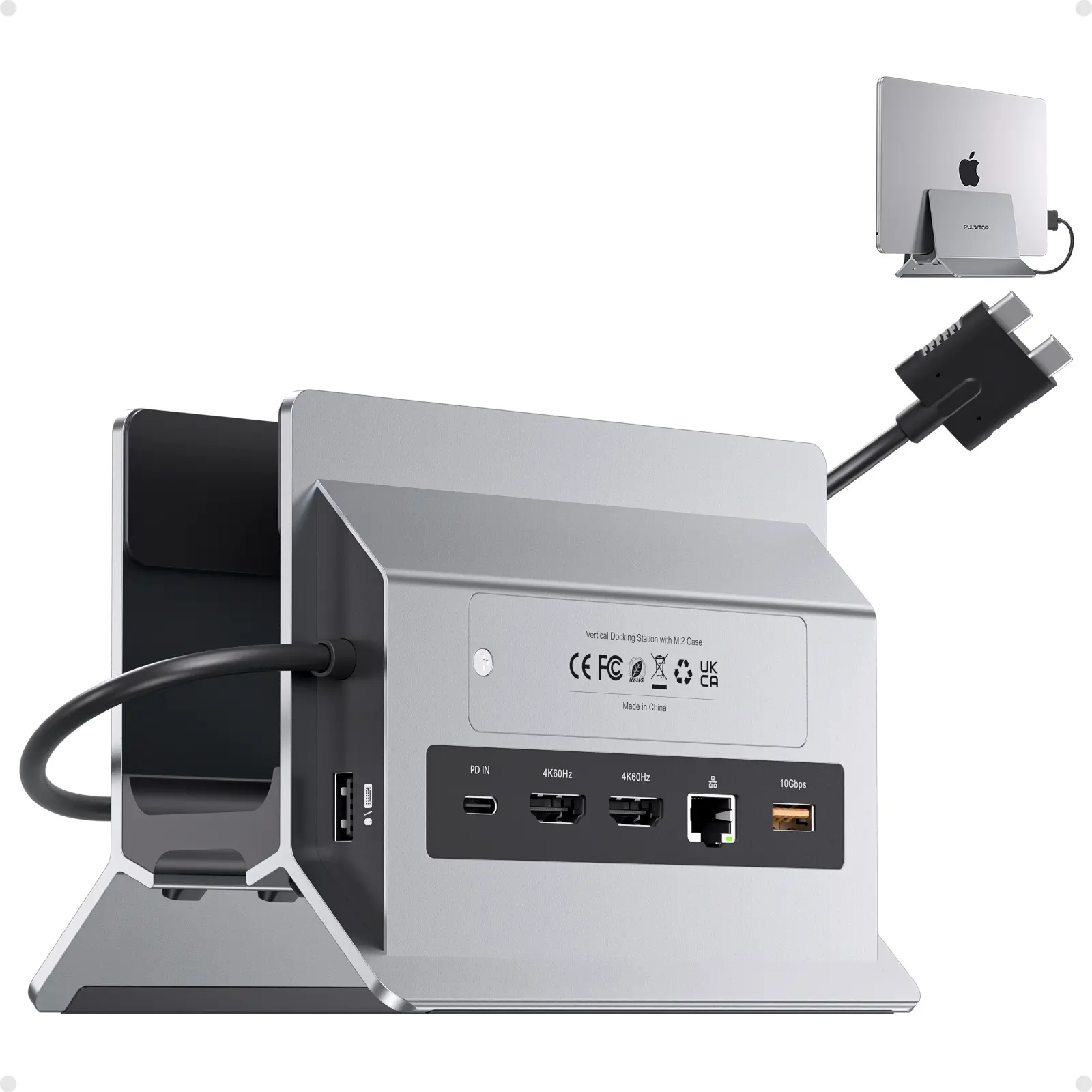 MacBook Docking Station Dual Monitor, Dual-USB C Mac Laptop Docking Station with 2 HDMI 4K@60Hz, USB A/C 10Gbps, PD, Ethernet, USB 2.0, SD/TF Vertical Dock Stand for MacBook Pro Air M3 M4