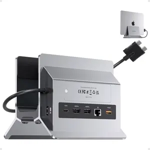 MacBook Docking Station Dual Monitor, Dual-USB C Mac Laptop Docking Station with 2 HDMI 4K@60Hz, USB A/C 10Gbps, PD, Ethernet, USB 2.0, SD/TF Vertical Dock Stand for MacBook Pro Air M3 M4