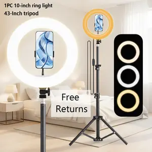 10-Inch/26cm Selfie Video Light with 43.3-Inch Extendable Tripod Stand & 2 Phone Holder for iPhone & Android,YouTube, Makeup,TIKTok Adjustable LED Circle Lighting Setup#SummerWins#FathersDayGift