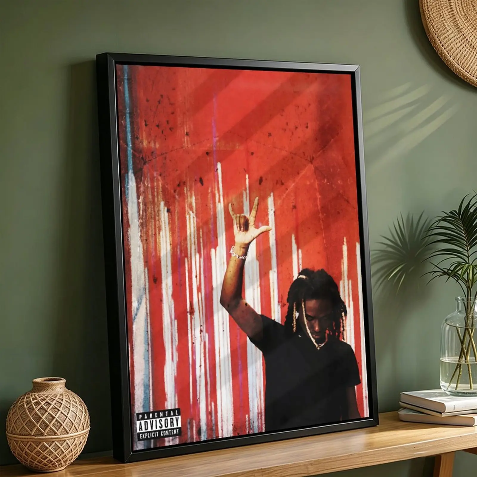Red Grunge Hip Hop Album Cover Framed Canvas - Bold Home Decor Framed Print for Trap Room Music Wall Gallery Upgrade