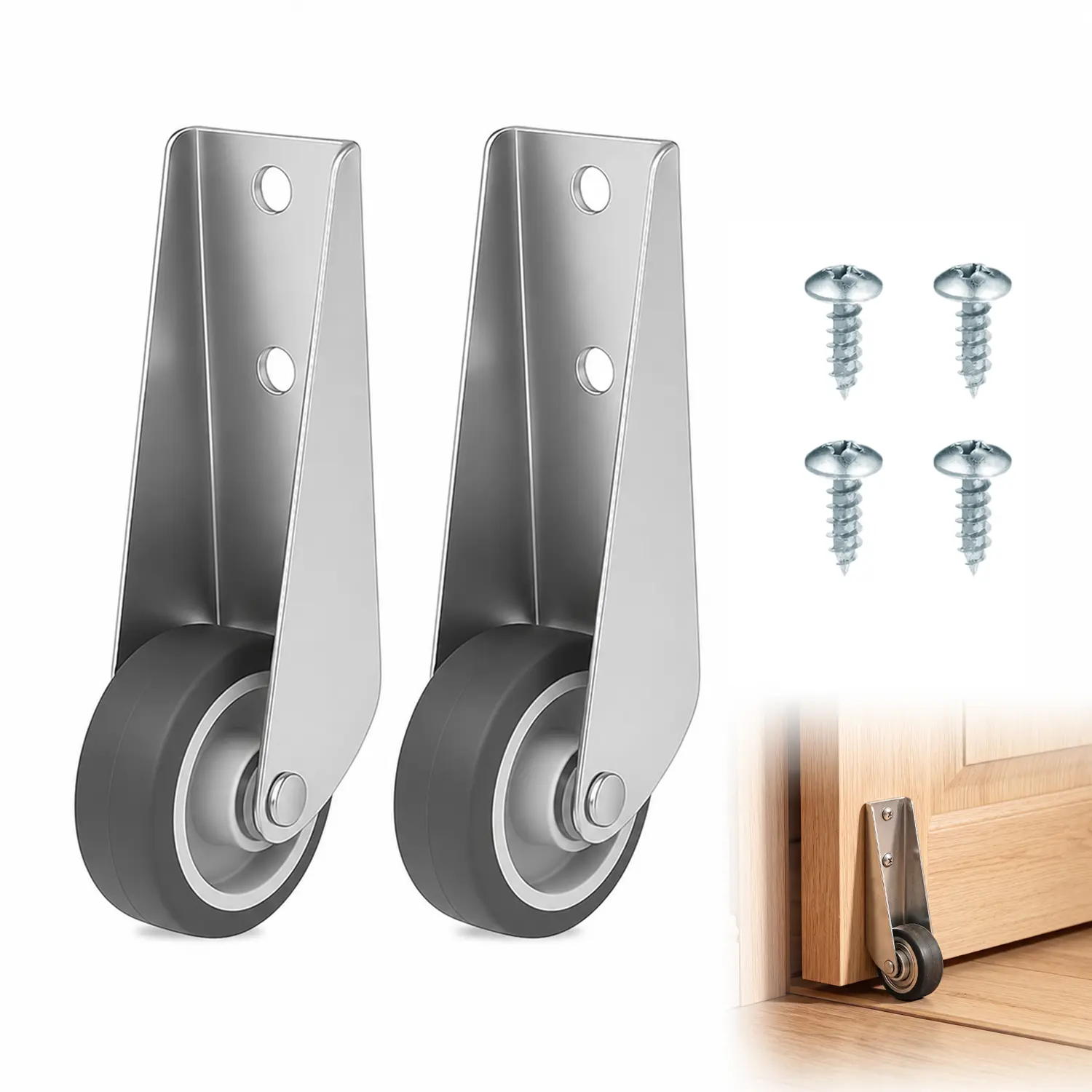 2 PCS Adjustable Sliding Door Bottom Roller Set, Dual Bearings Load-Bearing Anti-Sag Roller for Sliding Doors, Furniture Tracks, Floor-Friendly Garden Gate Use, Non-Slip Side Mount Caster Wheels for Room Door, Cabinet,Storage Box, Underbed Drawer,Bookcase