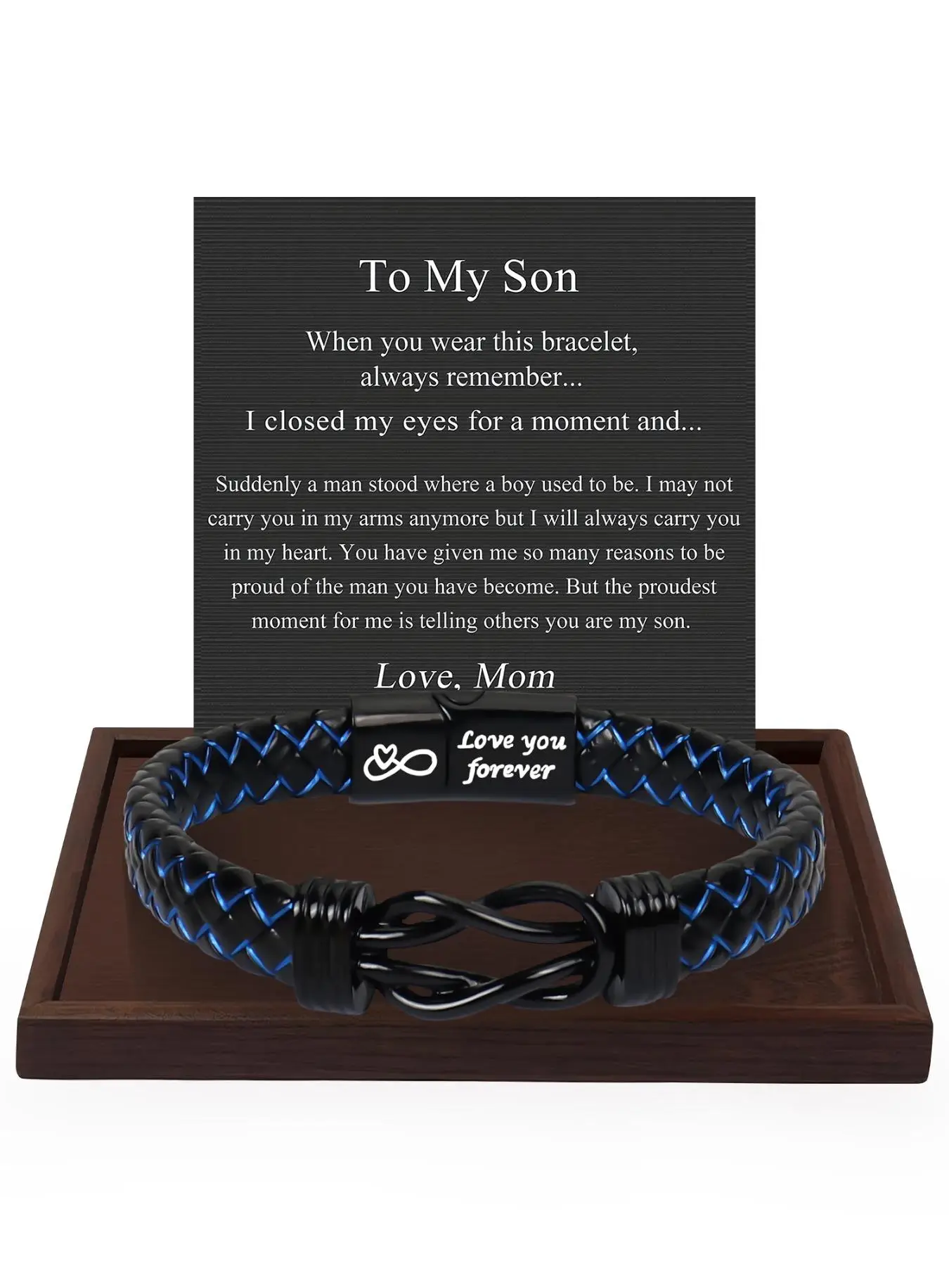 1PC Unique Christmas Gift for Son, Birthday Gifts for Son from Mom Leather Bracelets, Knotted Bracelets Jewelry for Son from Dad & Gift Card, Bracelet