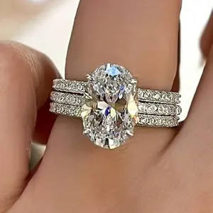 3 Pcs/Set Exquisite Oval Zirconia Bridal Rings Set - Elegant Women's Engagement Wedding Party Banquet  with Delicate Design and Luxurious Feel, diamond hidden halo,daily wear fashion jewelry accessory trendy all-match gift inspiration oval promise ring