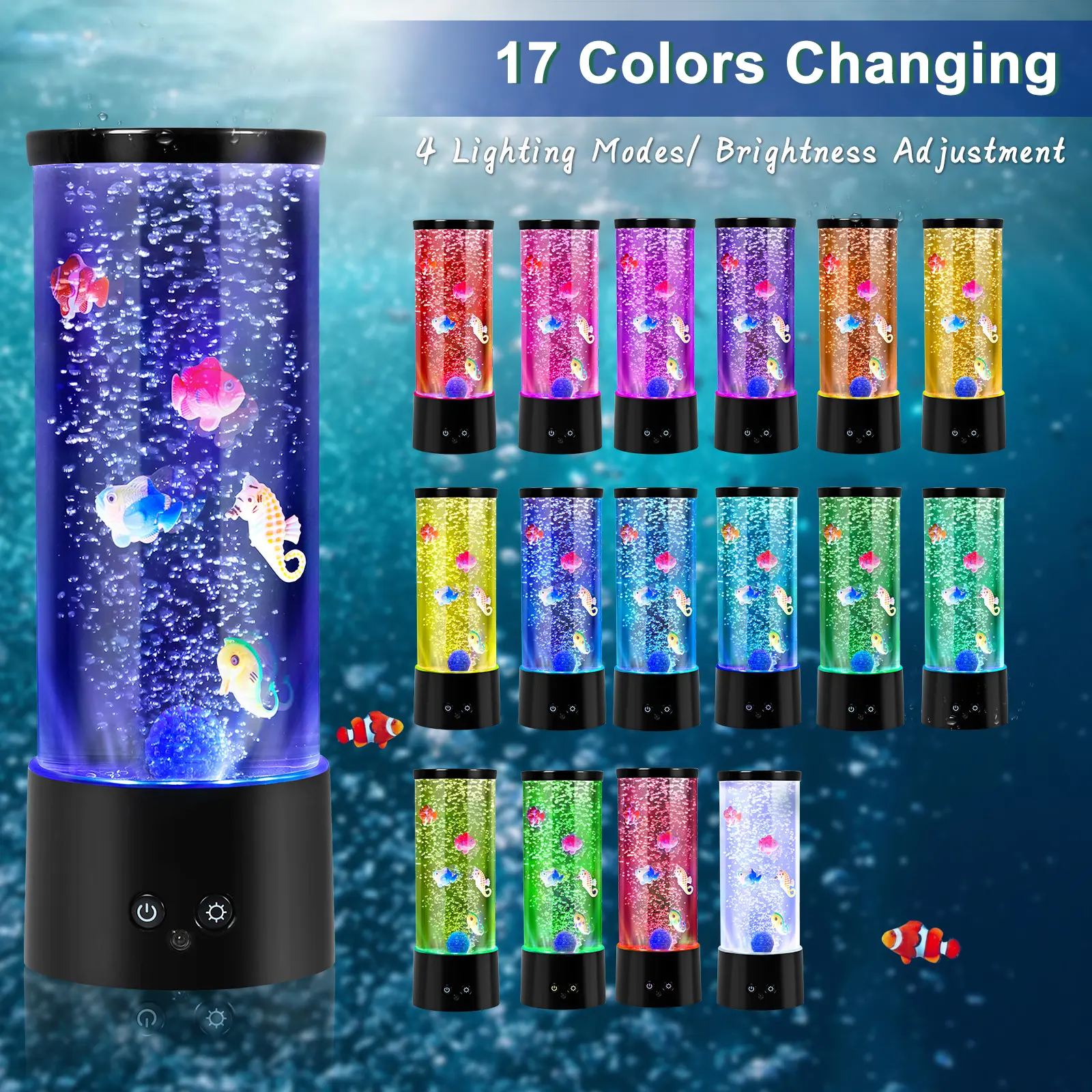 Whimsical Bubble Fish Aquarium Lamp with Control - RGB Color-Changing LED, Adjustable Brightness, 4 Modes, Relaxing Sensory Stimulation Stress Relief Light for Bedside Whimsical Home Decor