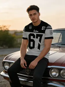 Colorblock Summer Couple Sports Baseball Jacket, Loose Oversize Drop Shoulder Short Sleeve, All over Print, Casual Street Style, Breathable Fabric