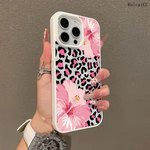 MagSafe Ready Pink Leopard Print with Hibiscus Blooms Smartphone Case, Customized Casing & Cover for iPhone 11/12/13/14/15/16 Pro Max/Plus, Shockproof Protection, Anti-Fall, Ultra-Thin Handheld Phone Accessory for Everyday Use