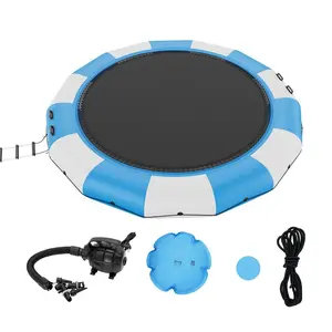 【Summervibes】VEVOR Inflatable Water Bouncer,  15ft Recreational Water Trampoline, Portable Bounce Swim Platform with 3-Step Ladder & Electric Air Pump, Kids Adults Floating Rebounder for Pool, Lake, Water Sports