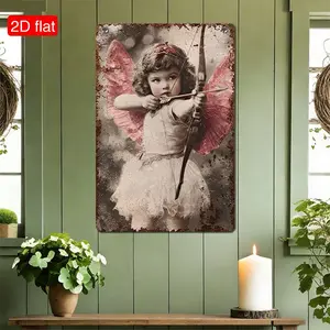 Vintage Valentine's Day Decor, Antique Angel Fireplace Decoration, Printed Wooden Photo Sign, Indoor/outdoor Use, Cupid Girl Photo, 7.87x11.8 Inches