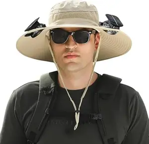 Outdoor Solar Fan Hat, UPF50+ Sun Hat, Fisherman's Hat with Built-in 2 Solar Fans, Wide-brimmed Fishing Hat, Long-range Lithium Battery, Solar Powered, USB Powered,Outdoor Waterproof Fan Cap for Men & Women,   High-speed Motor
