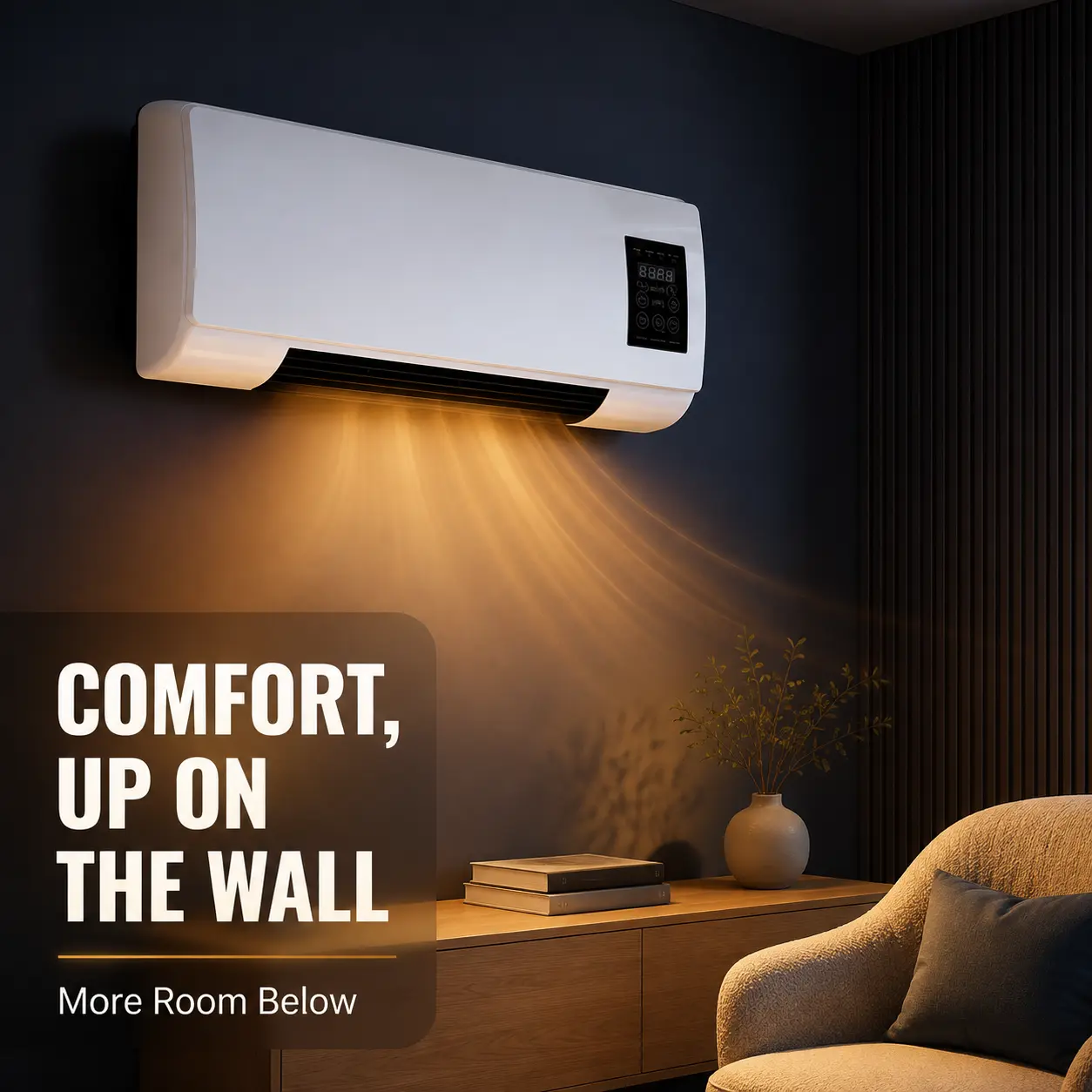 Boat Inverter Indoor Wall-Mount Eco-Smart Air Conditioner, 1400W 2-In-1 Heating & Cooling Fan, Remote Touch Adjustment, 6-Hour Timer, Natural Breeze Function For Home Living