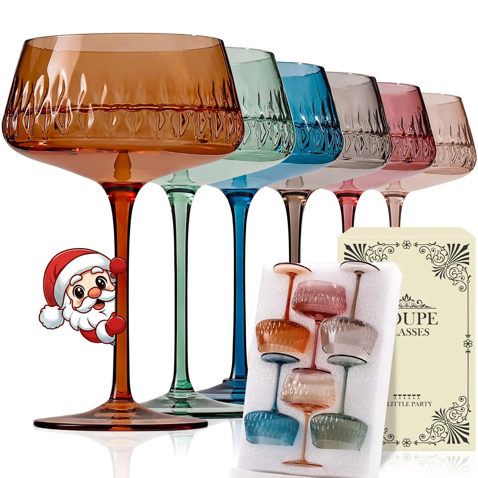 Stylish Vibrant Hand Blown Martini Glasses Set of 6 - 14Oz Durable Champagne Glass Coupe, 0-500ml Cocktail Drinkware for Kitchen Use