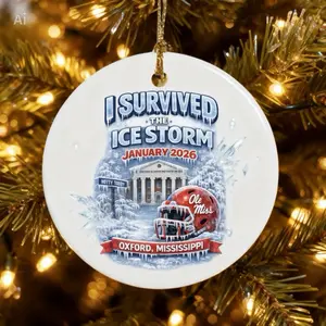 Ole Miss I Survived Oxford Ice Storm 2026 Ornament for Christmas Tree Decorations
