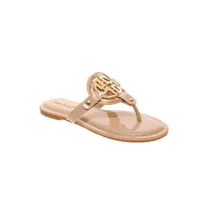 Patent Gold Medallion Flat Thong Sandals