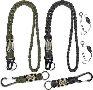2/4PCS Heavy Duty Paracord Lanyard  with  Flag, Braided key lanyard for  for men Long/Short