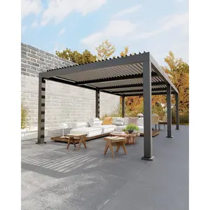 Garvee All-Aluminum Louvered Pergola 12 ft x 24 ft, Outdoor Pergola with Adjustable Louvered Roof, Reinforced Aluminum Frame, Integrated Drainage System, Hardtop Gazebo for Patio, Deck, Gray