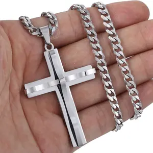 Cross Pendant Necklaces For Men Women Black Gold Color Silver Color Stainless Steel Charm Chain Male Hip Hop Jewelry