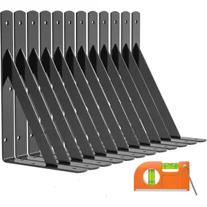 12-Pack Heavy Duty Shelf Bracket, 10 Inch Wall Shelf Brackets Fit for 10 12 Inch Floating Shelves, 90  , 250 LBS Max Load, Mounting Hardware Included, Black