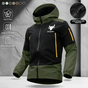 Men's Colorblock Letter & Animal Print Zip-Up Hooded Jacket Regular Fit Casual Windproof Waterproof Long-Sleeve Outerwear for Spring Fall All Seasons Classic Menswear