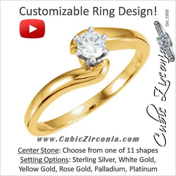 Cubic Zirconia Engagement Ring- The Julie (Customizable Modern Style Solitaire with Bypass Band)