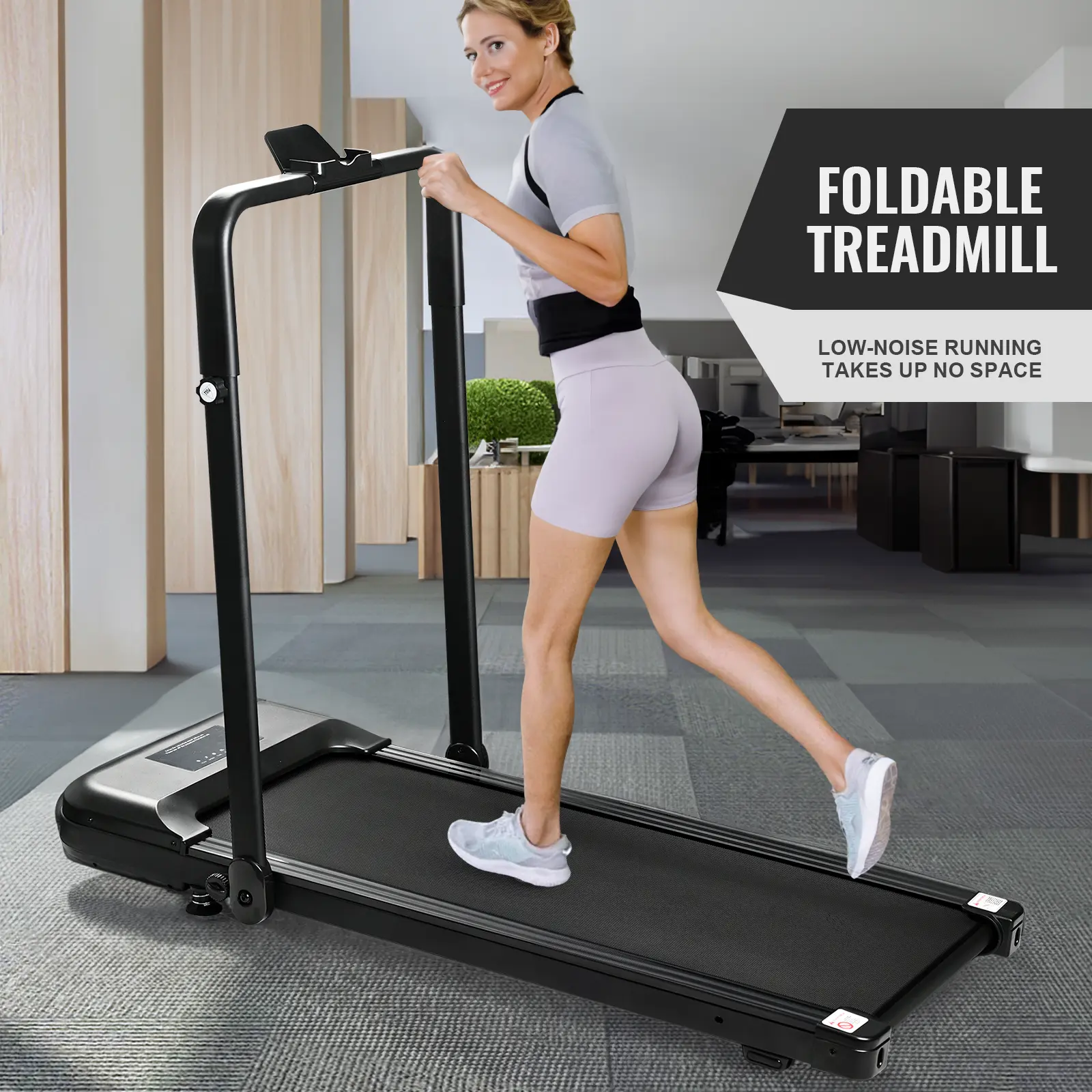 Foldable Treadmill with 5% Incline 5MPH Under Desk Portable for Home Office Compact Ultra Quiet 300+ Lb Capacity Low Noise Running Takes Up No Space