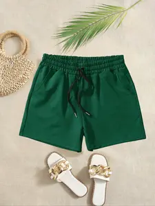 Women's Solid Color Drawstring Waist Shorts, Casual Comfy Breathable Shorts for Running Fitness, Ladies Summer Bottoms