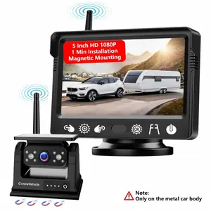 ConewVehicle Magnetic Solar Wireless Backup Camera with 5-inch HD Monitor,1080P Rear View for Car/Truck/RV/Trailer/SUV/Camper,Nightvision,Waterproof,Dash Cam,Parking Assist,Easy Install