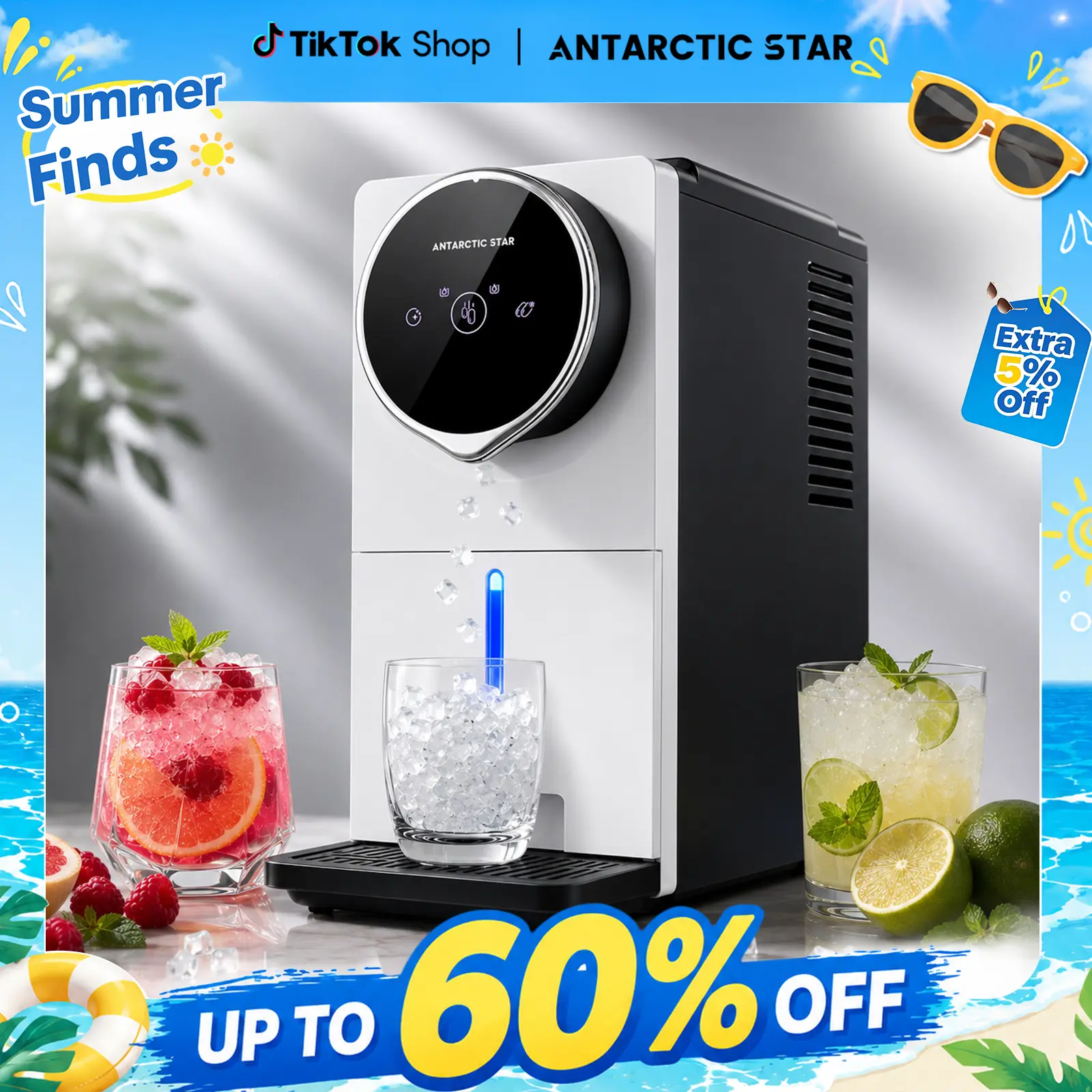 Antarctic Star Gen 2 Nugget Ice Maker Countertop – Soft Chewable Pellet Ice Machine with Auto Ice Dispense, Self-Cleaning, Touchscreen, 33Lbs/24H, 1.8L Water Tank, Portable for Home Kitchen Office