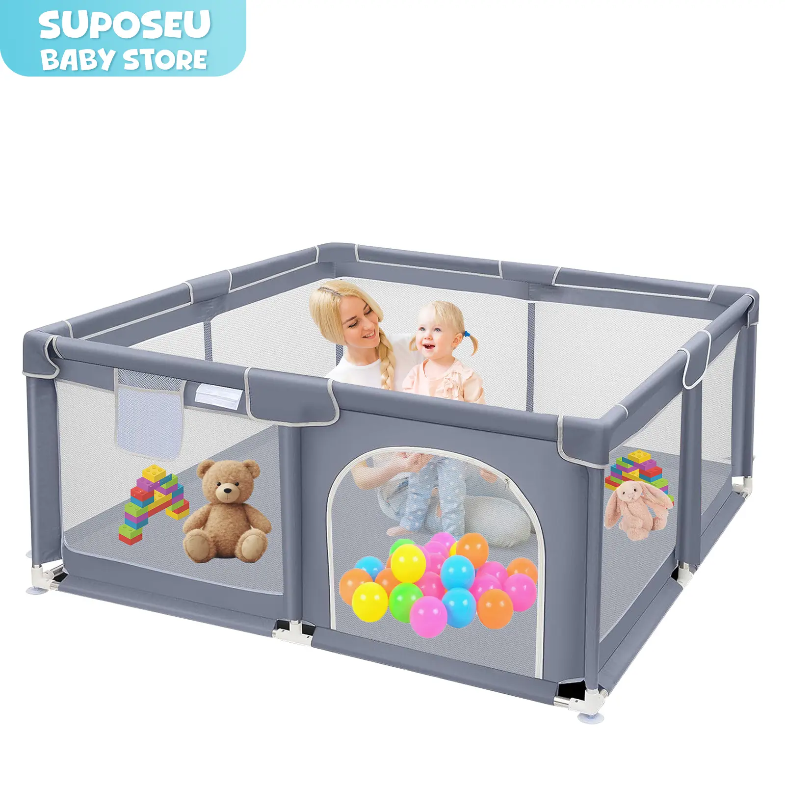 【Deal】Baby Playpen, Indoor and Outdoor Playard, Play Pens for Kid Activity Center, Sturdy Safety Baby Fence with Breathable Mesh for Toddler playpen,Gift,Grey