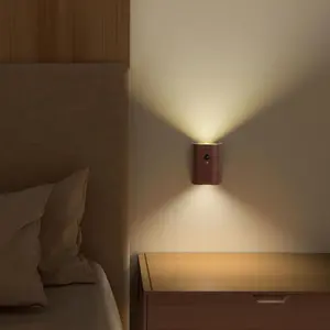 USB Rechargeable Wood Grain Night Light, 1 Count LED Wall Mounted Reading Light, Motion Sensor Magnetic Night Light for Bedroom, Living Room, Home Decor, Ambient Lights, Modern Night Lights