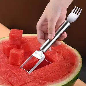 1pc Stainless Steel Watermelon Fruit Cutter - Dual-Purpose Kitchen Utensils Slicer and Fork for Cutting, Dicing, and Portioning Watermelon