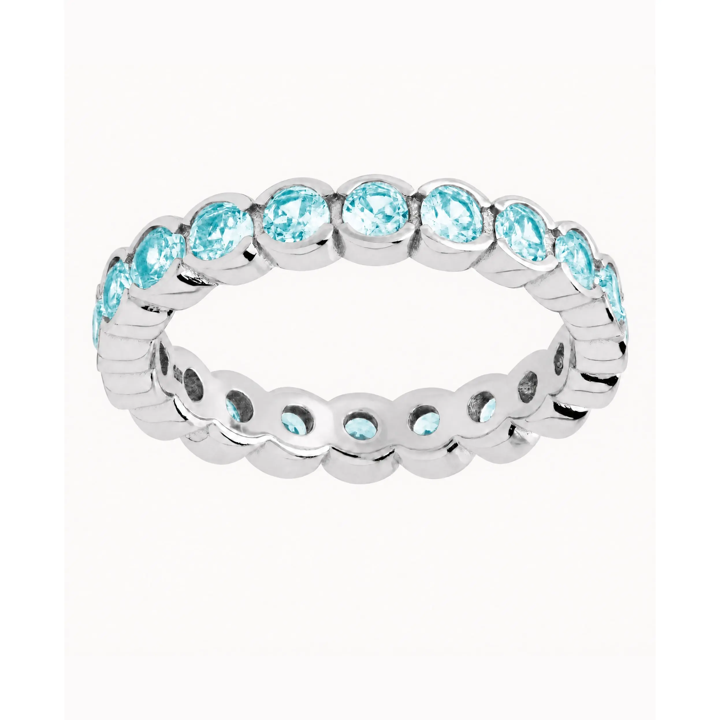 Sterling Silver Aquamarine Helene Bezel Eternity Band Ring