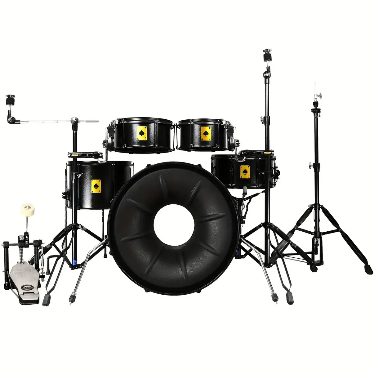 BEATELLO ACE Metal Power Drum Set Drum Set Metal Shell Transparent Tone Complete Kit with 3 Tom-Toms Snare Bass Drum Durable Black Finish Percussion Instrument
