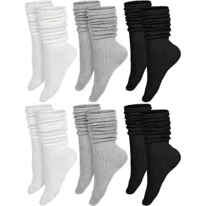6 Pairs Women Slouch Socks Scrunch Cotton Knit Boot Long Soft Winter Stacked Socks for Woman Womenswear Bridal Maternity thigh high socks