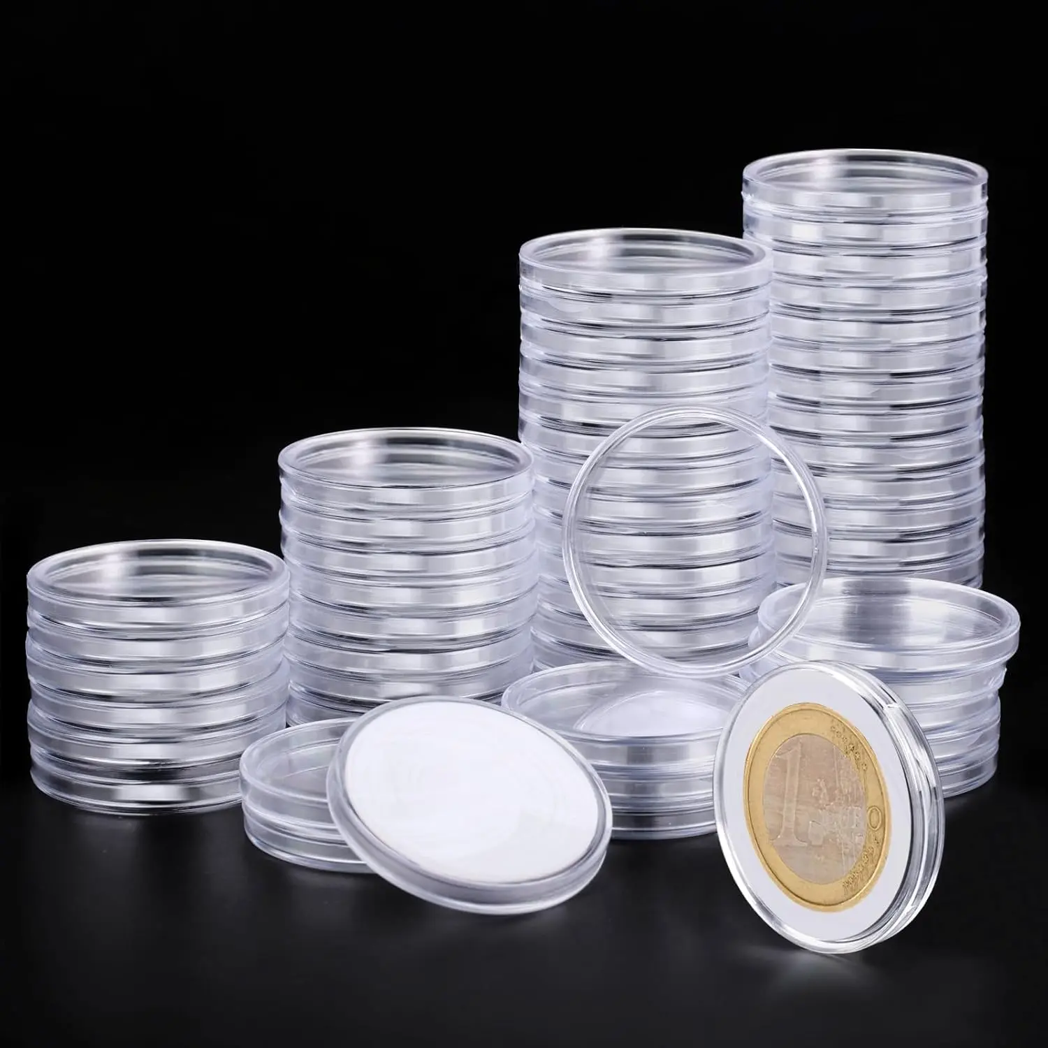 60P Clear Plastic Coin Capsules, Dollar Coin Holder, 40mm Silver Coin Storage for Collectors, Morgan Silver Dollar Coin Holders with Adjustable Gasket (17/20/25/27/30/33/38/40mm)