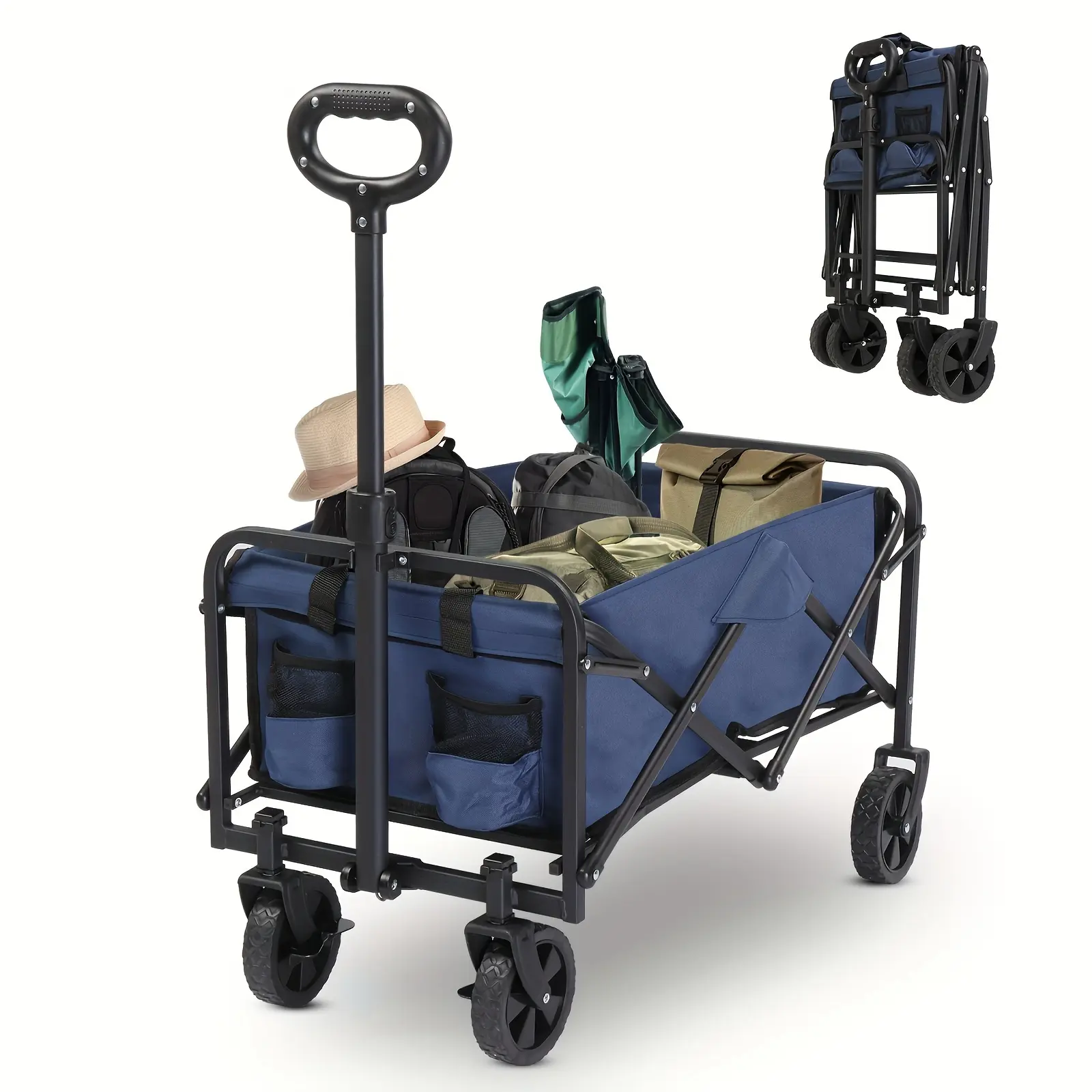 28.7*18*36in Large Capacity Camper Outdoor Collapsible Folding Trolley With All Terrain Wheels, Oversized Campers Picnic Trolley Trailer Camping Trolley Shopping Trolley, Multi-functional Garden Beach Trailer Load Capacity 220lbs