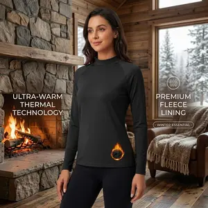 Women's Thermal Mock Turtleneck Fleece Lined Long Sleeve Workout Top - Base Layer Underwear for Running Cold Weather Comfortable Breathable Moisture Wicking Activewear Shirt Perfect for Outdoor Sports Hiking Yoga Fitness Training