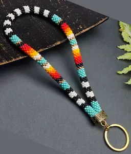 Handmade Indigenous Beaded Keychain - Unique Design with Natural Beads, Ideal for Personal Use