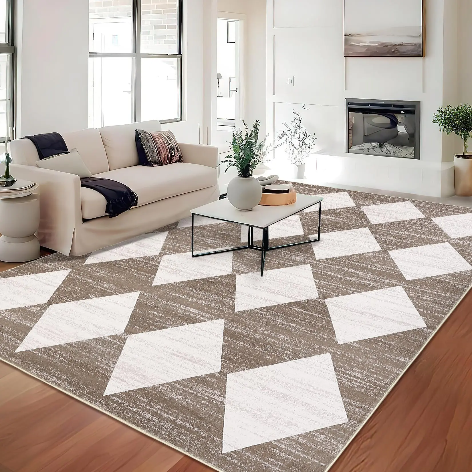 GARVEE - 10 x 13 Inch Checkered Area Rug, Washable for Living Room, Modern and Neutral, Checkered, Non-Slip Rug for Bedroom, Under Dining Table, Home Office