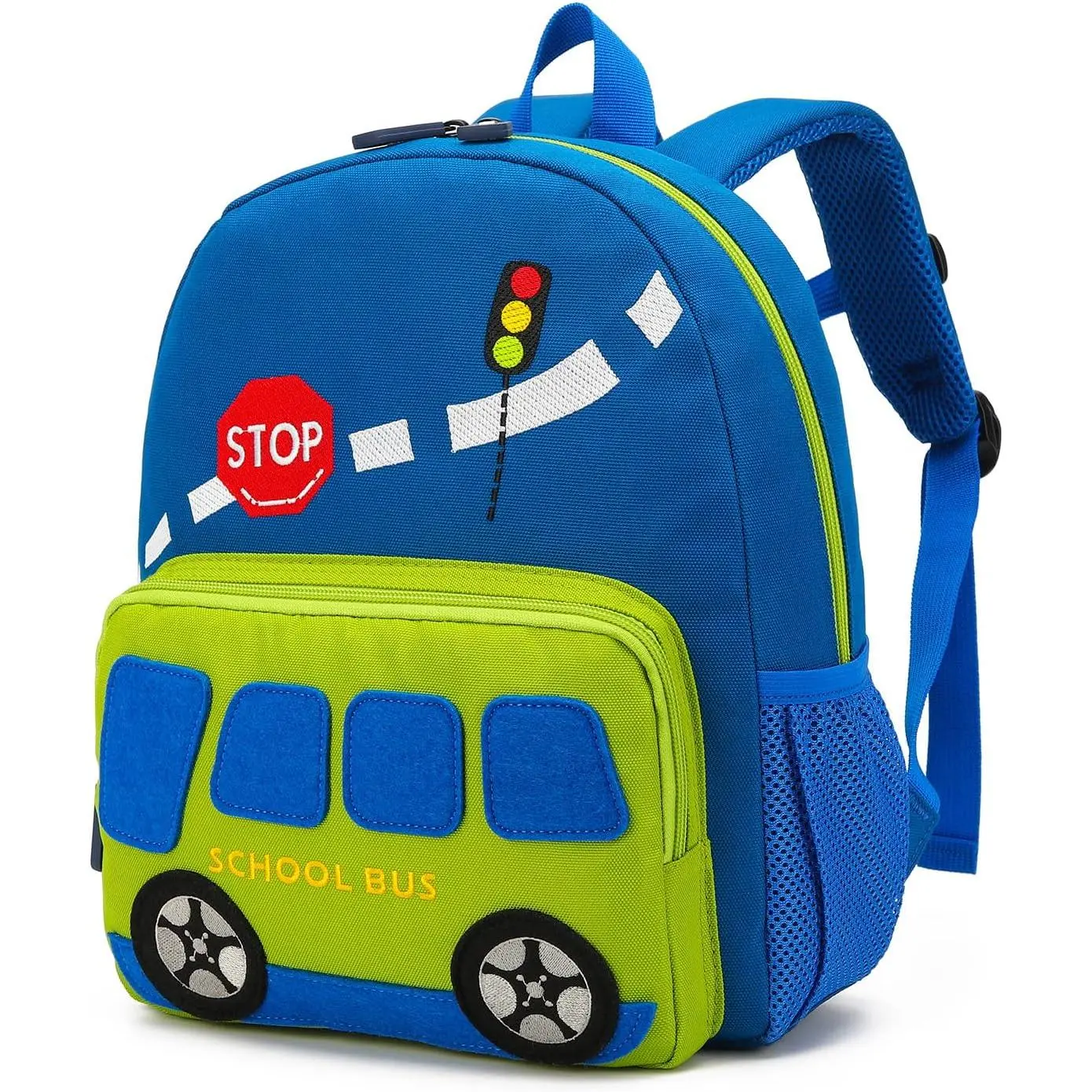 Unisex Kids' Polyester Backpack for 3-4 Years Preschoolers, Chic Graphic Design with Dinosaur School Bus Embroidery, Waterproof, Dustproof, Chest Strap, Built-In Organizer, Comfortable Back Protection, Holiday-Ready, 12.6"H x 10.2"L x 3.74"W